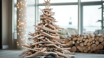 Driftwood Christmas Tree with Lights and Star Topper photo