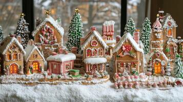 Elaborate Gingerbread Village with Snowy Landscape and Candy Cane Accents photo