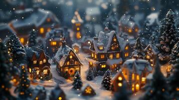 Miniature Christmas Village with Snowy Houses and Trees photo