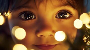Child's Face with Blurry Lights Reflecting in Eyes photo