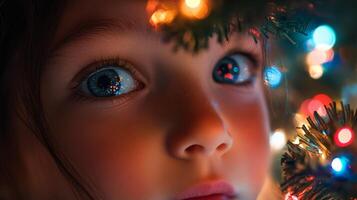 A Child's Eye Reflecting Christmas Lights photo