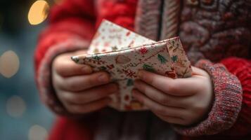 Child's Hands Holding a Folded, Patterned Paper photo