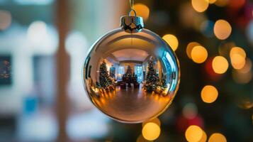 Christmas Tree Reflected in a Shiny Ornament photo