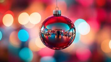 Red Christmas Ornament Reflecting Lights photo