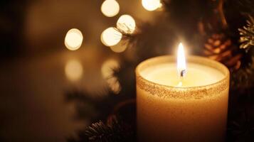 A Single Candle Burning With A Soft Glow In A Cozy Atmosphere photo