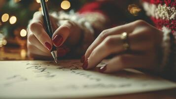 Close-up of Woman's Hand Writing with a Pen on Paper photo