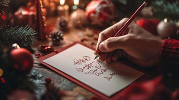 Hand Writing Christmas Greetings on a Card photo