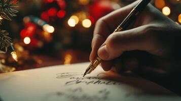 Hand Writing a Christmas Greeting with a Fountain Pen photo