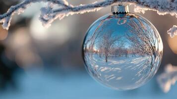 Winter Scene Reflected in a Christmas Ornament photo