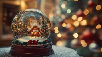 Miniature Winter Village Scene Inside a Snow Globe photo