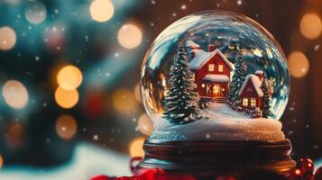 Christmas Snow Globe with Miniature House and Trees photo