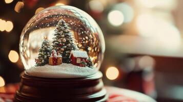 Christmas Snow Globe with Trees, a House, and a Gift photo