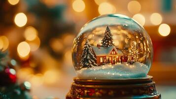 Illuminated Christmas Village Snow Globe Ornament photo