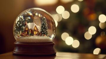 Miniature Winter Scene Inside a Glass Snow Globe photo