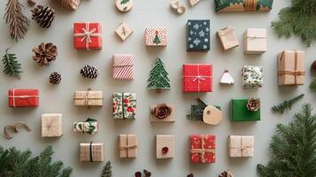 Christmas Gift Wrapping Ideas with Pine Branches and Cones photo