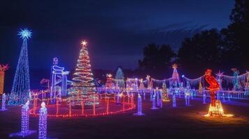Illuminated Rainbow-Colored Christmas Trees with Star Toppers photo