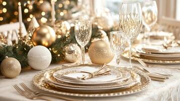 Festive Christmas Table Setting with Gold Accents photo