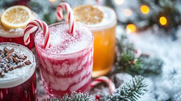 Festive Winter Drinks with Candy Canes and Lemon Slices photo