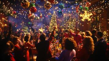 Festive Christmas Party with Guests Celebrating and Toasting photo