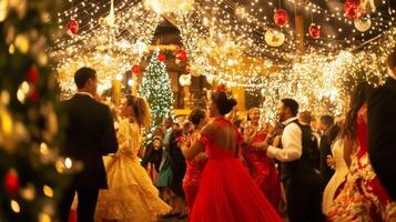 A Festive Gathering Under Twinkling Christmas Lights photo