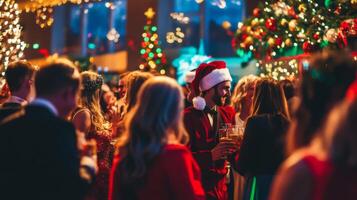 A Man in a Santa Hat at a Christmas Party photo