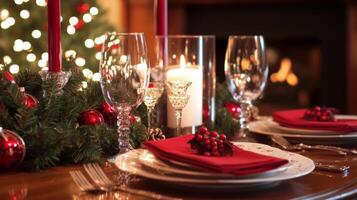 Festive Christmas Table Setting with Red Accents and Candles photo