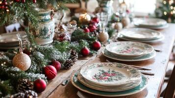 Festive Christmas Table Setting with Ornamental Accents photo