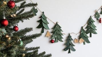 Christmas Tree Garland with Green and Red Ornaments photo