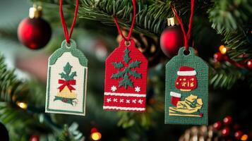 Christmas Tree Ornaments with Embroidered Designs photo