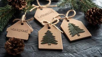 Handmade Wooden Christmas Tree Ornaments with Twine and Pine Cones photo