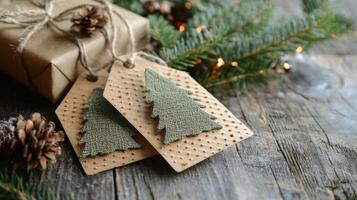 Rustic Christmas Gift Tags with Pine Branch and Pinecones photo