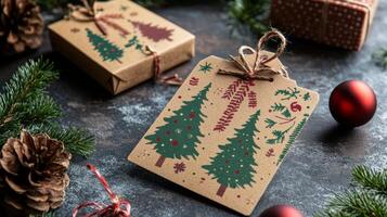 Christmas Gift Tag with Pine Tree Design photo