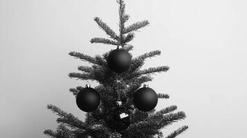 Black Christmas Ornaments on a Christmas Tree photo