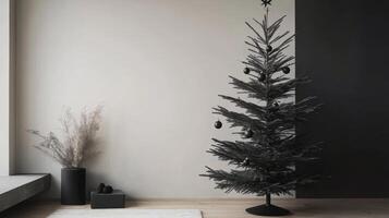 Black Christmas Tree in a Minimalist Interior photo