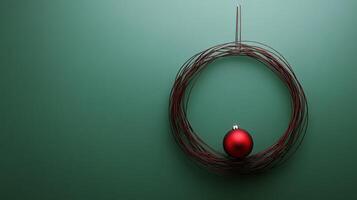 Red Christmas Ornament Hanging on a Wire Wreath photo