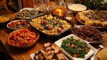A Table Spread of Various Cuisines and Dishes photo