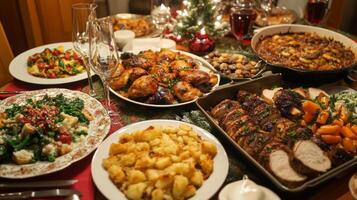 A Festive Spread of Roasted Meat, Potatoes, and Vegetables photo