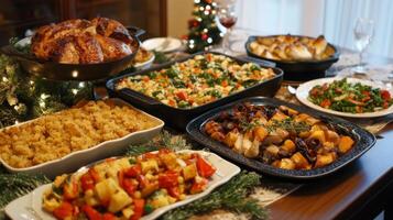 A Table Spread of Holiday Dishes for a Festive Gathering photo