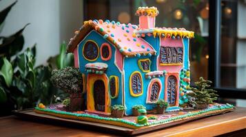 Elaborate Gingerbread House with Candy Decorations and Miniature Garden photo