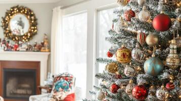 Decorated Christmas Tree with Ornaments and Lights photo