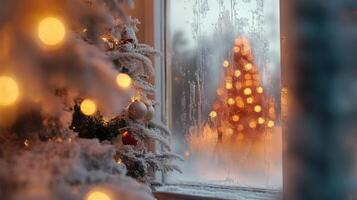 A Christmas Tree Viewed Through a Frosted Window photo