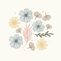 flat design colorful outline floral collection set with neutral background vector
