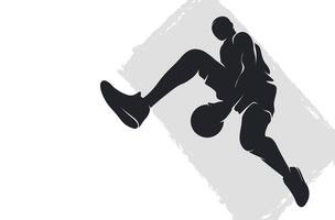 A silhouette of a basketball player jumping up and down vector