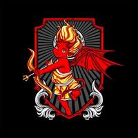 A red devil with wings and a bow on a black background vector