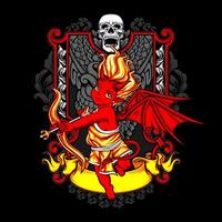 A red devil with a bow and arrow on a black background vector
