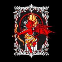 A red and yellow angel with wings and a bow vector