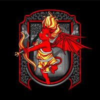 A red and yellow devil holding a bow and arrow vector