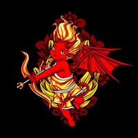 A cartoon red devil with wings and a bow vector