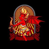 A red and yellow cupid with wings and a bow vector