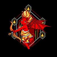 A red and yellow fire demon with wings vector